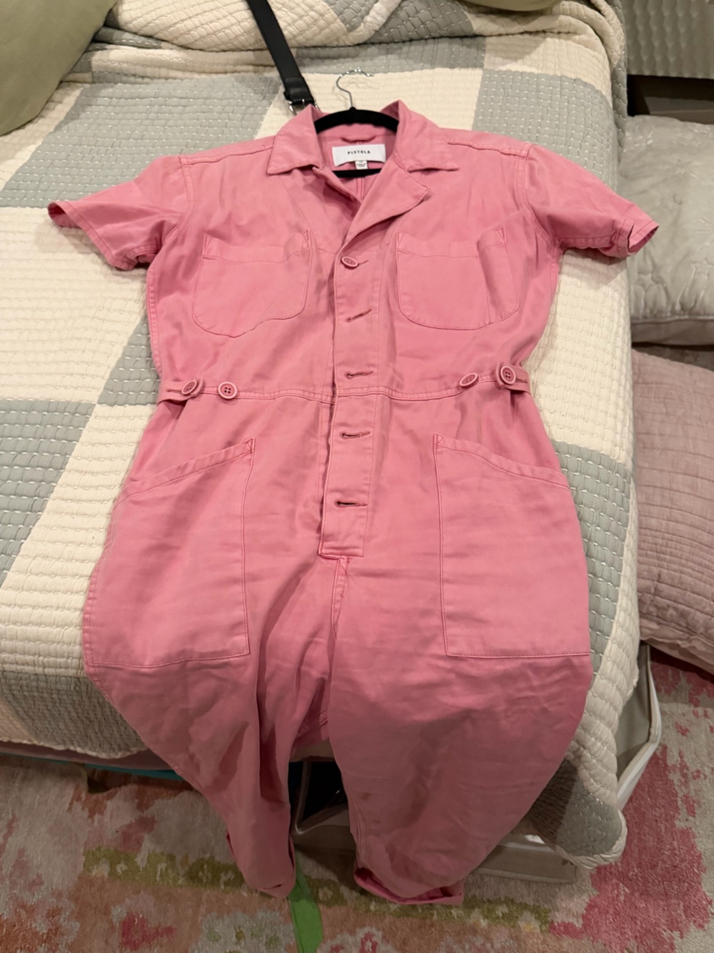 pistola Rose Pink Short-Sleeve Button Front Jumpsuit
